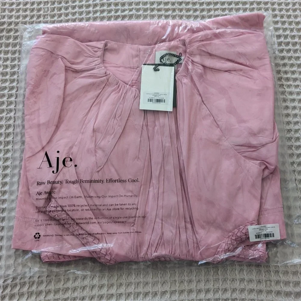 Aje Capucine Puff Sleeve Midi Dress Size 10 Bon Bon Pink BNWT - Picture 5 of 7